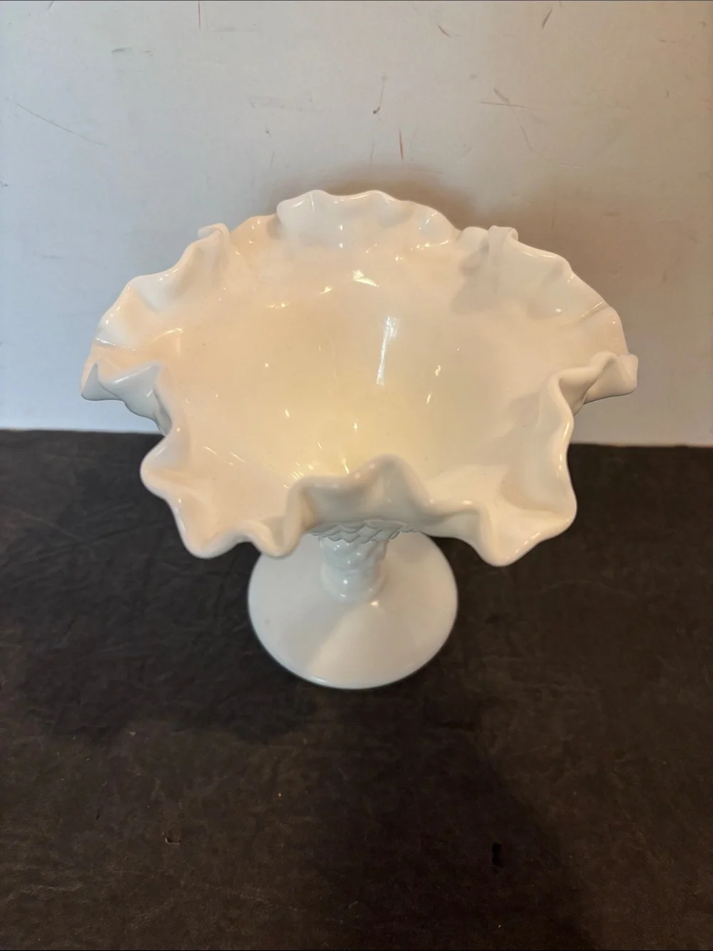 Fenton 3629 White Hobnail Milk Glass 5” Nut Compote with Ruffled Edge